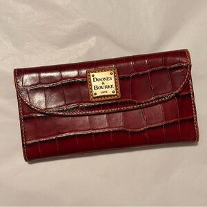 Dooney & Bourke Denison Continental Clutch Wallet Bordeaux Color Croc Embossed